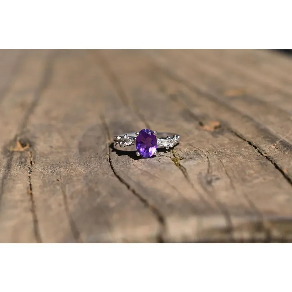 Amethyst engagement ring in 925 sterling silver size 8.5